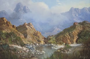 Gabriel de Jongh; River Valley, Mountains Beyond