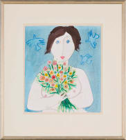 Pieter van der Westhuizen; Nude Holding a Bouquet of Flowers