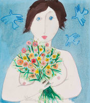 Pieter van der Westhuizen; Nude Holding a Bouquet of Flowers