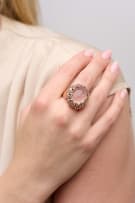 Rose quartz and sapphire dress ring
