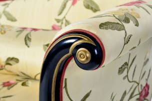 Regency style nine-piece ebonised and gilt-painted salon suite, 20th century