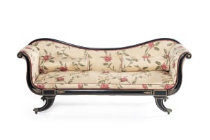 Regency style nine-piece ebonised and gilt-painted salon suite, 20th century