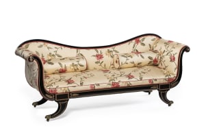Regency style nine-piece ebonised and gilt-painted salon suite, 20th century