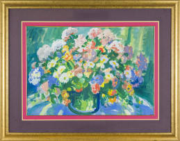 Gerhard Batha; Flowers in a Green Vase