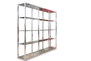 Stainless steel and glass shelving unit