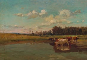 Adriaan Boshoff; Cattle Drinking from Watering Hole