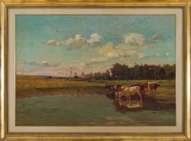 Adriaan Boshoff; Cattle Drinking from Watering Hole