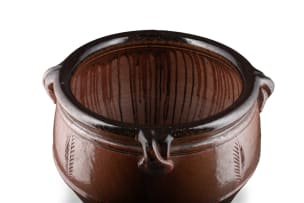 Digby Hoets; Urn shaped pot with incised leaf motifs and four lugs