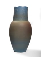 Anton Bosch; Matt stoneware vase with line and leaf motif