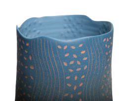 Anton Bosch; Matt stoneware vase with line and leaf motif