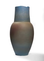 Anton Bosch; Matt stoneware vase with line and leaf motif