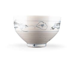 Andrew Walford; Porcelain bowl with blue fish and lily