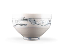 Andrew Walford; Porcelain bowl with blue fish and lily
