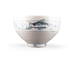 Andrew Walford; Porcelain bowl with blue fish and lily