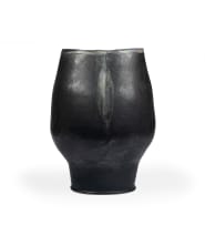 Anton Bosch; Black vase with off-white leaf motif