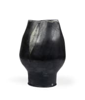 Anton Bosch; Black vase with off-white leaf motif