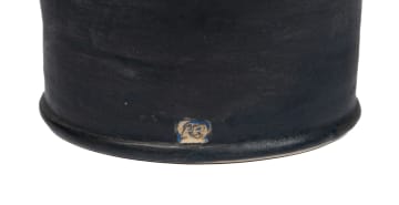 Anton Bosch; Black vase with off-white leaf motif