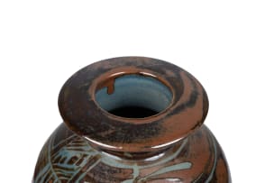 Bruce Walford; Brown vase with blue bamboo motif