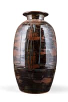 Bruce Walford; Brown vase with blue bamboo motif