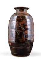 Bruce Walford; Brown vase with blue bamboo motif