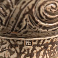 David Schlapobersky and Felicity Potter; Brown and beige stem bowl with spiral relief design