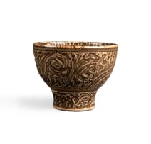 David Schlapobersky and Felicity Potter; Brown and beige stem bowl with spiral relief design