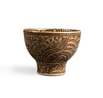 David Schlapobersky and Felicity Potter; Brown and beige stem bowl with spiral relief design