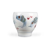 David Schlapobersky and Felicity Potter; White bowl with blue fish and red spots