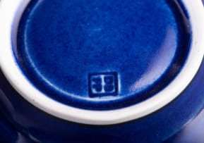 David Schlapobersky and Felicity Potter; Set of blue lidded vessels with floral motifs, three