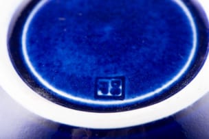 David Schlapobersky and Felicity Potter; Set of blue lidded vessels with floral motifs, three