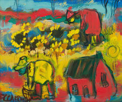 Frans Claerhout; Figures Picking Sunflowers