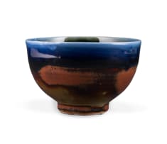 Andrew Walford; Brown, blue and green bowl with stamp motif