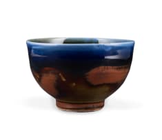 Andrew Walford; Brown, blue and green bowl with stamp motif