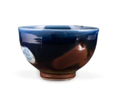 Andrew Walford; Brown, blue and green bowl with stamp motif