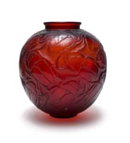 René Lalique; René Lalique 'Gros Scarabées' amber and frosted vase, No. 892, designed 1923