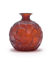 René Lalique; René Lalique; 'Ormeaux' cased and satin-finished amber glass vase, No. 984, designed 1926