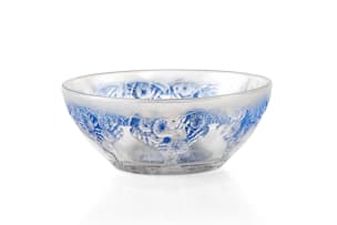 René Lalique; René Lalique 'Vases No. 4' frosted and clear blue-patinated coupe, No. 3219, designed 1921