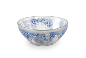 René Lalique; René Lalique 'Vases No. 4' frosted and clear blue-patinated coupe, No. 3219, designed 1921