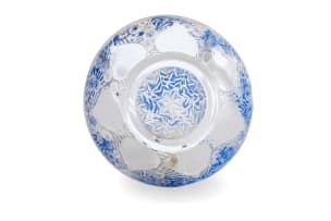 René Lalique; René Lalique 'Vases No. 4' frosted and clear blue-patinated coupe, No. 3219, designed 1921
