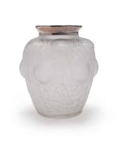 René Lalique; René Lalique 'Domrémy' opalescent and clear glass vase with silver hallmarked collar, No.979, designed 1926