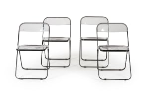 Giancarlo Piretti; Set of four 'Plia' folding chairs with hanging rack for Anonima Castelli, Italy
