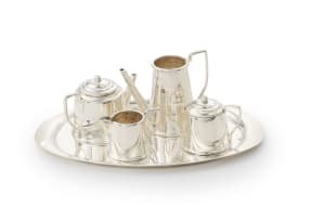 An Elizabeth II silver five-piece miniature tea set, John Rose, Birmingham, 1974