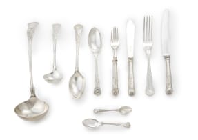 A part set of silver-plate King's pattern flatware, Walker and Hall, Sheffield, c.1882- 1934
