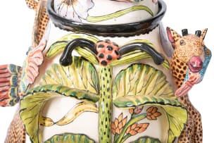 Ardmore Ceramic Studio; Winged giraffes, birds, leaves and flowers vessel