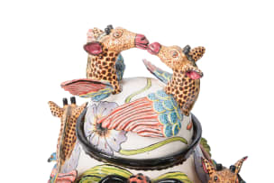 Ardmore Ceramic Studio; Winged giraffes, birds, leaves and flowers vessel