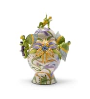 Ardmore Ceramic Studio; Lidded vessel with winged figures and flowers