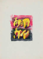 Henry Moore; Two Reclining Figures in Yellow and Red, Meditations on the Effigy Series (Cramer, Grant and Mitchinson 73)