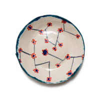 Ruan Hoffmann; Plate with red and blue flowers and linear decoration