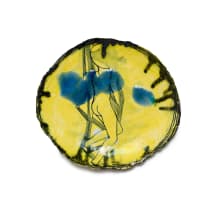 Ruan Hoffmann; Plate with figural and linear motif in yellow and blue