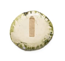 Ruan Hoffmann; Plate with figural and linear motif in yellow and blue